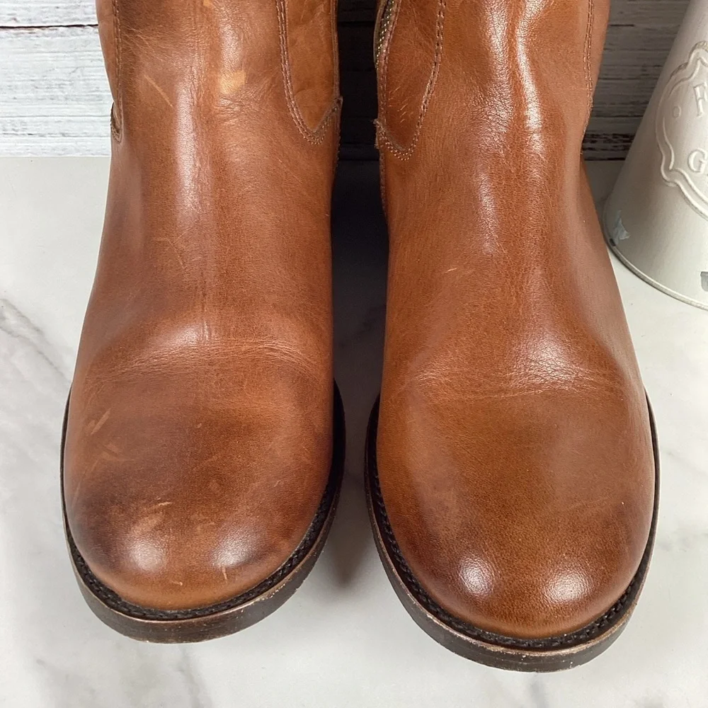 FRYE SIZE 7 MELISSA D RING TALL BOOTS BROWN CARAMEL LEATHER EQUESTRIAN SHOES EUC